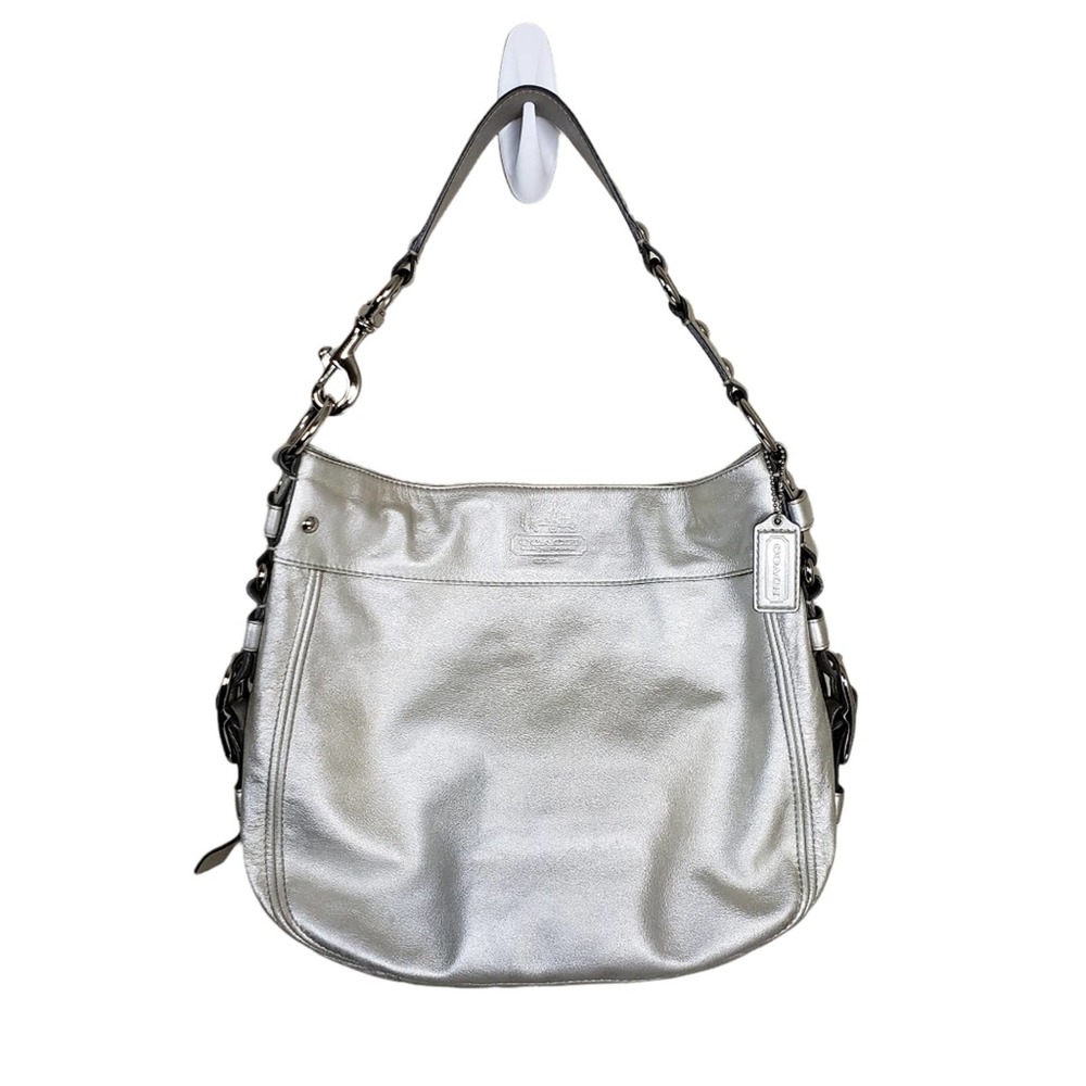 COACH Zoe Silver Metallic Leather Shoulder Bag J0882-12669